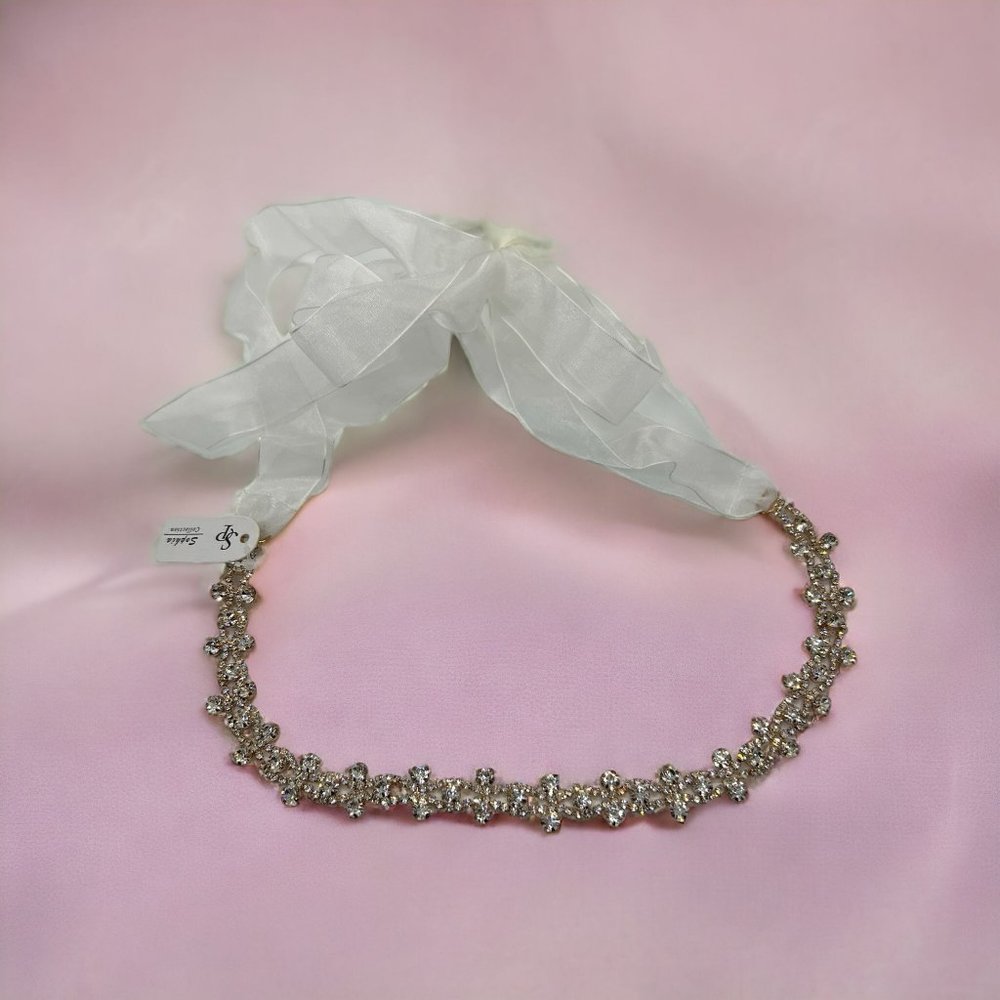 Sophia Collection Clear Rhinestone Ribbon Belt Wedding Bride Prom 86" NWT